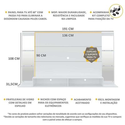 Painel Com Suporte Tv 60" E Espelho Nairóbi MultimóveisV3321