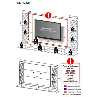 Painel Com Suporte Tv 60" E Espelho Nairóbi MultimóveisV3321