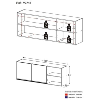Armário De Cozinha Aéreo 150cm 2 Portas Veneza Multimóveis V3741 Branco/dourado Branco/dourado