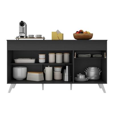 Balcão Cozinha Gabinete Pia 150cm 3 Portas 1 Gaveta Veneza Multimóveis V3740 Preto/branco