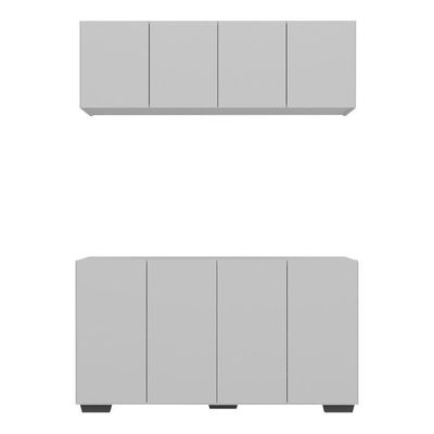 Kit Bar Armário Aéreo E Aparador 4 Portas Multimóveis Mp1087 Branco/preto Branco/preto