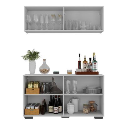 Kit Bar Armário Aéreo E Aparador 4 Portas Multimóveis Mp1087 Branco/preto Branco/preto