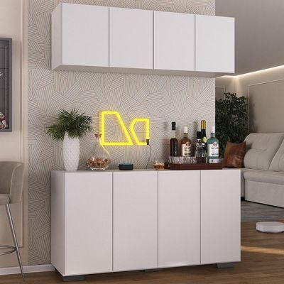 Kit Bar Armário Aéreo E Aparador 4 Portas Multimóveis Mp1087 Branco/preto Branco/preto