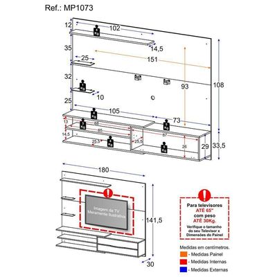 Painel Com Suporte Para Tv Até65" 1 Porta Multimóveis Mp1073