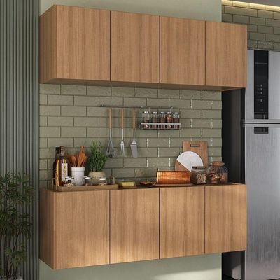 Kit Armário De Cozinha E Balcão 4 Portas Multimóveis Mp2161 Rustic Rustic