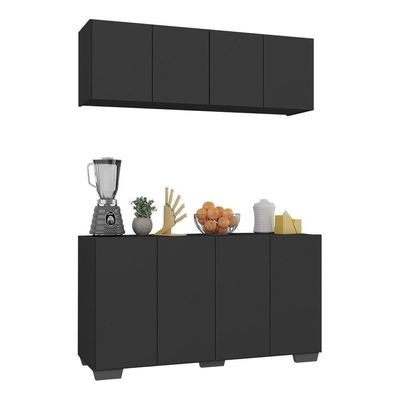 Kit Armário De Cozinha Aéreo E Balcão 4 Portas Multimóveis Mp2171 Preto