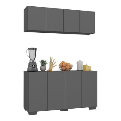 Kit Armário De Cozinha Aéreo E Balcão Multimóveis Mp2171 Grafite/preto