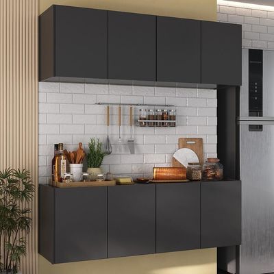 Kit Armário De Cozinha E Balcão 4 Portas Multimóveis Mp2161 Preto Preto