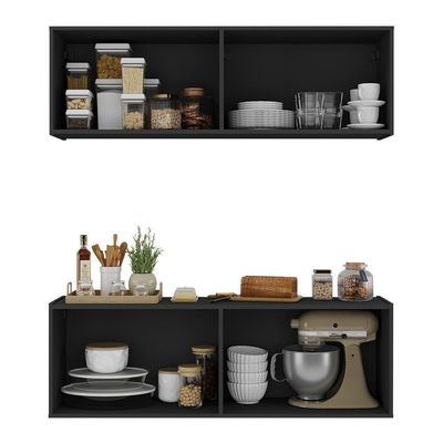 Kit Armário De Cozinha E Balcão 4 Portas Multimóveis Mp2161 Preto Preto