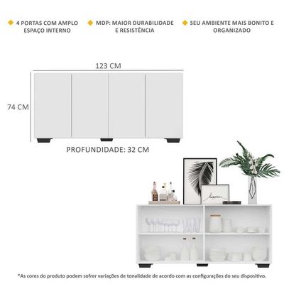 Aparador Buffet 4 Portas Veneza Multimóveis Branco/preto