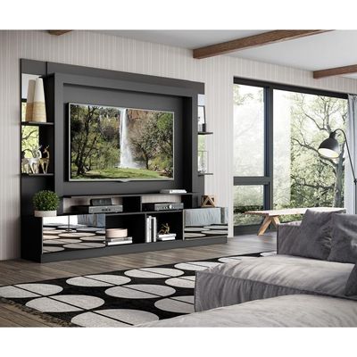 Rack Estante com Painel Tv 65 e Espelho Oslo Preto e branco