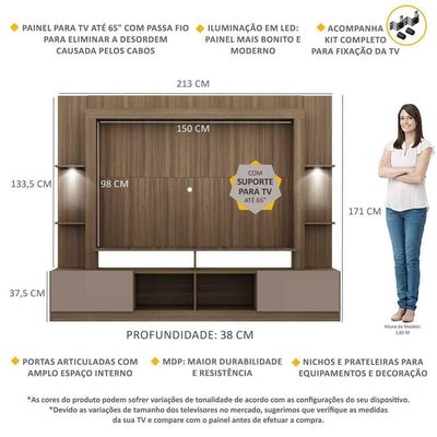 Estante Com Suporte Tv 65" E Leds Berlim Multimóveis V3384 Madeirada/lacca Fumê Madeirado/lacca Fumê