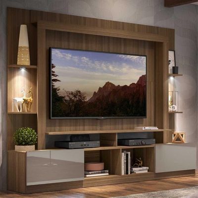 Estante Com Suporte Tv 65" E Leds Berlim Multimóveis V3384 Madeirada/lacca Fumê Madeirado/lacca Fumê