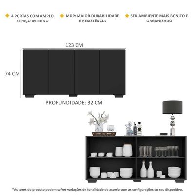 Aparador Buffet 4 Portas Veneza Multimóveis V3557 Preto