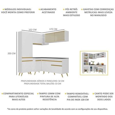 Armário De Cozinha Completa De Canto Veneza Multimóveis V2054 Branco/dourado Branco/dourado