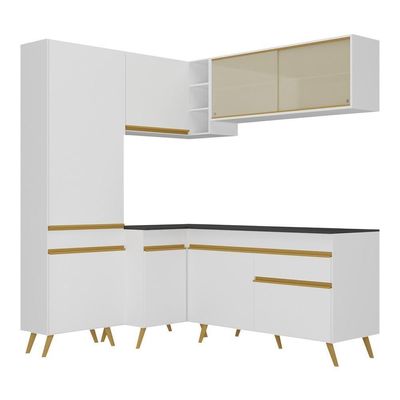 Armário De Cozinha Completa De Canto Veneza Multimóveis V2054 Branco/dourado Branco/dourado