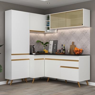 Armário De Cozinha Completa De Canto Veneza Multimóveis V2054 Branco/dourado Branco/dourado