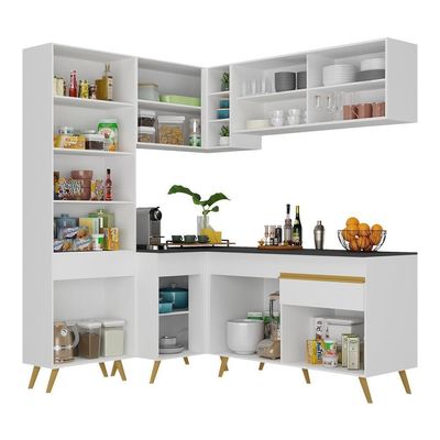 Armário De Cozinha Completa De Canto Veneza Multimóveis V2054 Branco/dourado Branco/dourado