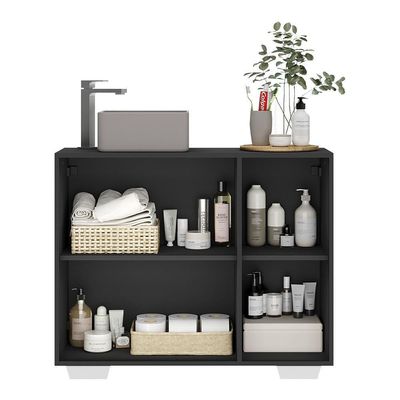 Gabinete Banheiro 3 Portas 90Cm Mp5031 Preto/Branco