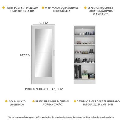 Sapateira 1 Porta Com Espelho Jade Multimóveis V6006 Branca