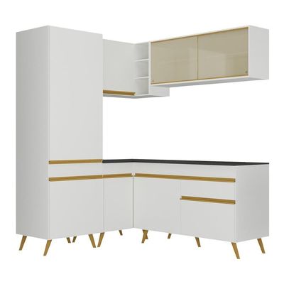 Armário De Cozinha Completa De Canto V2053 Branco/dourado