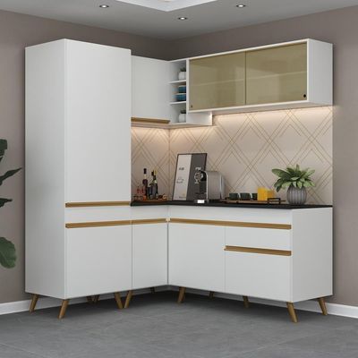 Armário De Cozinha Completa De Canto V2053 Branco/dourado