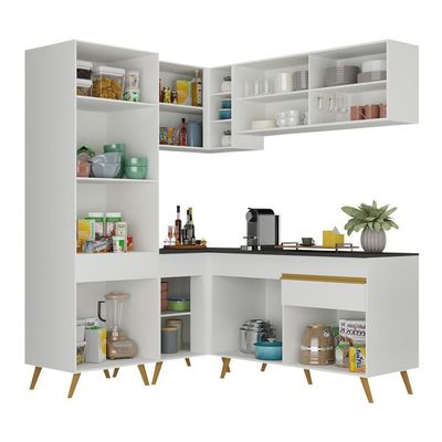 Armário De Cozinha Completa De Canto V2053 Branco/dourado