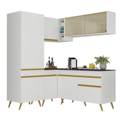 Armário De Cozinha Completa De Canto V2053 Branco/dourado