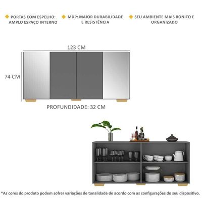 Aparador Buffet 4 Portas Multimóveis V3557 Rustic/Branco