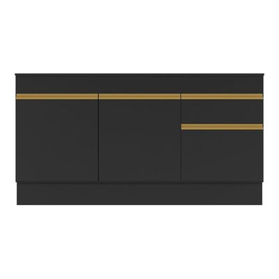 Balcão Cozinha Gabinete Pia 150cm Com Rodapé 3 Portas 1 Gaveta Veneza V2115 Preto/dourado