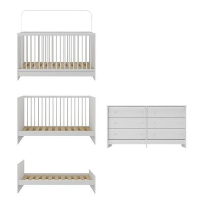 Berço 3 Em 1 Para Colchão 130 X 60cm Com Cômoda Framboesa Multimóveis Branco