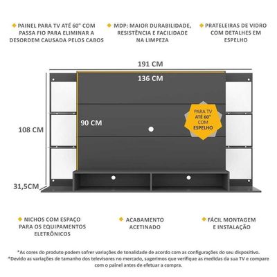 Painel Tv 60" Com Espelho Nairóbi Multimóveis V3150 Grafite