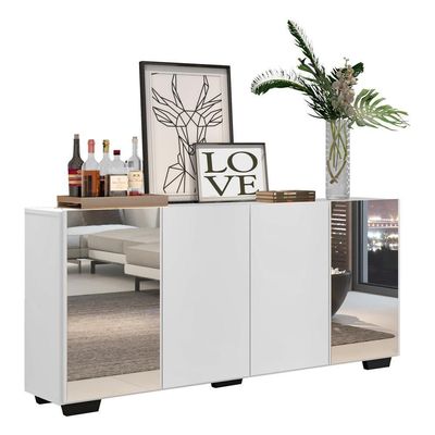 Aparador Buffet 4 Portas Multimóveis V3563 Branco/Preto
