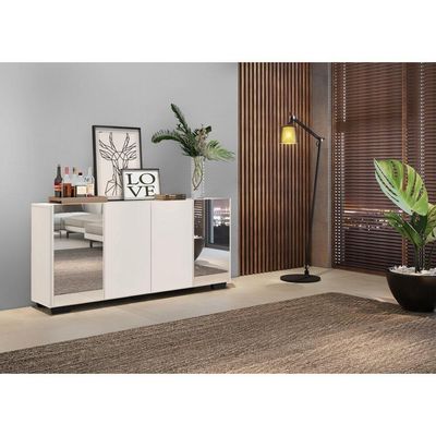 Aparador Buffet 4 Portas Multimóveis V3563 Branco/Preto