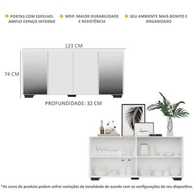 Aparador Buffet 4 Portas Multimóveis V3563 Branco/Preto