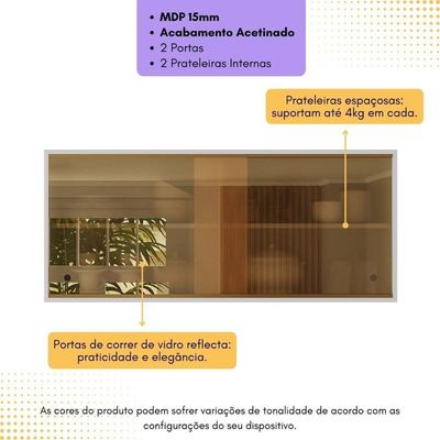 Armário De Cozinha Aéreo 105cm 2 Portas De Correr Em Vidro Siena Multimóveis Mp2191 Branco Branco