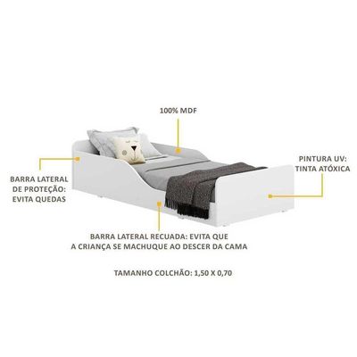 Cama Infantil Colchão 70X150Cm Multimóveis Branca