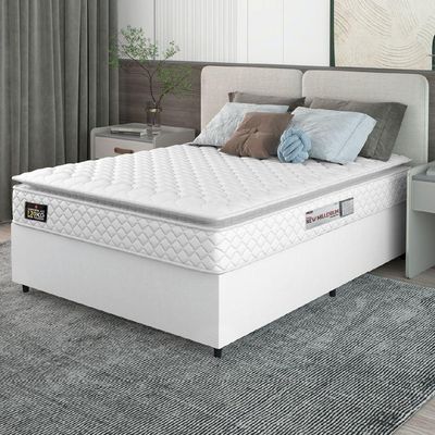 Cama Box Casal Colchão Espuma D33 Pillow Top New Millenium 138x188x57cm Branco Hellen – Suporta Até 120 Kg Por Pessoa