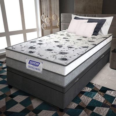 Cama Box Baú Solteiro Colchão Espuma D33 Fort 88x188x62cm Cinza / Branco Gazin