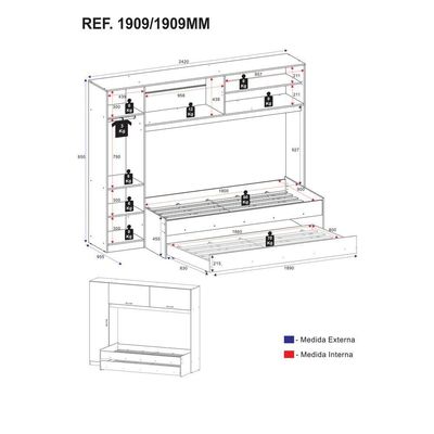 Roupeiro e Bicama Multimóveis para Colchão 190x90cm Branca