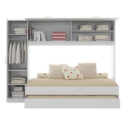 Roupeiro e Bicama Multimóveis para Colchão 190x90cm Branca