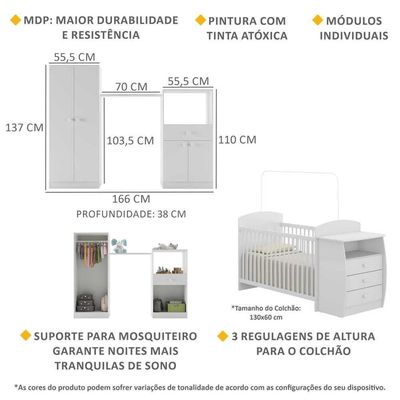 Quarto Infantil Com Berço-cômoda Laura Branco
