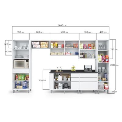 Armário De Cozinha Completa Top Class 7 Peças Com 12 Portas Branco Branco