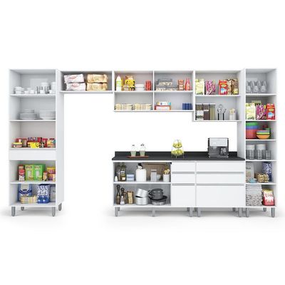 Armário De Cozinha Completa Top Class 7 Peças Com 12 Portas Branco Branco