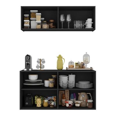 Kit Aparador Buffet Com Armário Aéreo 4 Portas Cantinho Do Café Multimóveis Mp1074 Preto Preto