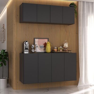 Kit Aparador Buffet Com Armário Aéreo 4 Portas Cantinho Do Café Multimóveis Mp1074 Preto Preto
