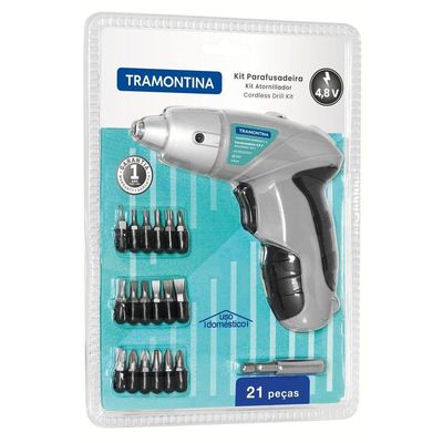 Parafusadeira 1-4 Polegada 21 Peças Tramontina Para Uso Doméstico A Bateria Ni-cd 4,8 V