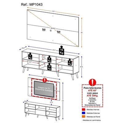 Rack+Painel E Suporte Tv 65" Retrô Flórida Up Mp1043 Preto