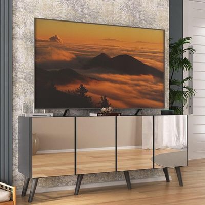 Rack Tv Até 50 Polegadas Retrô Com Espelhos Mp1082 Grafite preto