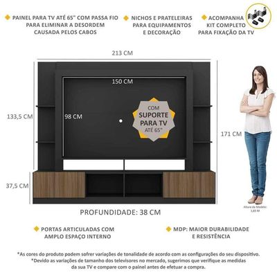 Estante Com Suporte Tv 65" E 2 Portas Oslo MultimóveisV3386